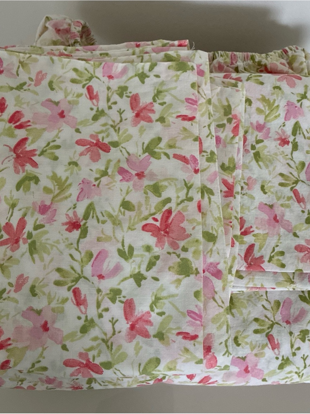 Laura Ashley Norella Queen Sheet Set 4pc Pink Green Floral Cotton Percale EUC